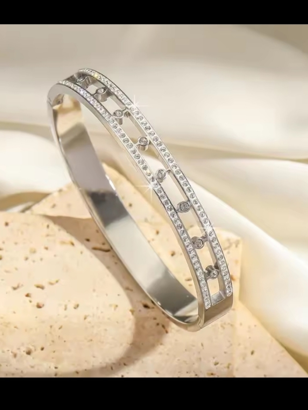 Gorgeous Elegant Silver Tone CZ Crystal Bangle Bracelet